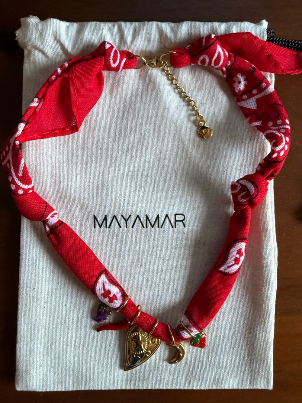 Mayamar Red Bandana-Style Necklace with Charms